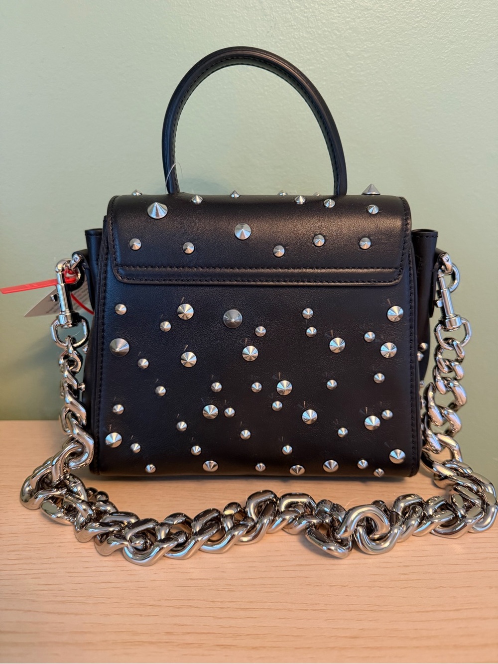 Versace Black Leather Studded Medusa Satchel with Silver Chain - Picture 2 of 2